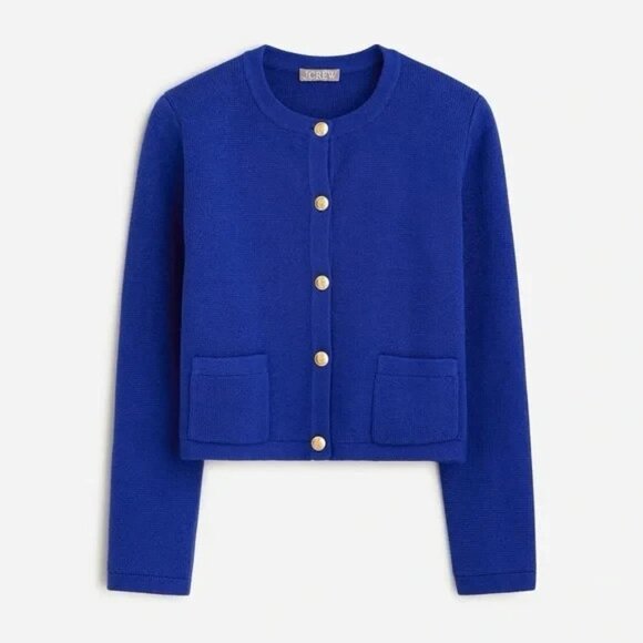 NWT J.Crew Emilie Sweater Lady Jacket in Bright Cobalt Cotton Knit Cardigan XS - Picture 1 of 4